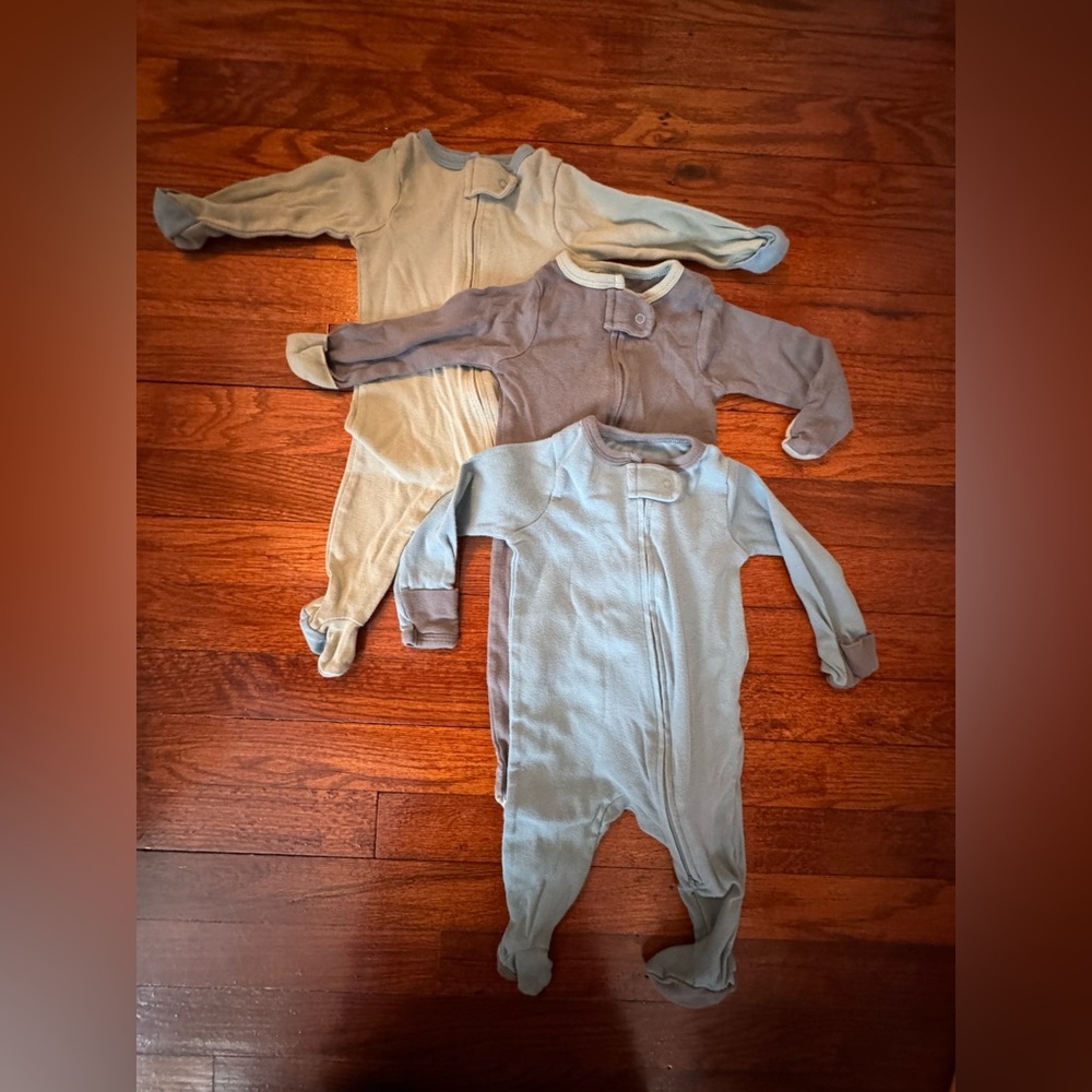 100% Cotton Cloud Island Kids Footies - Blue, Gray, and Tan